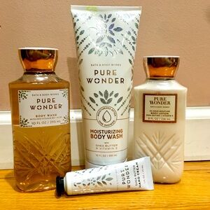NWT Bath & Body Pure Wonder 4Piece Gold and White Set
